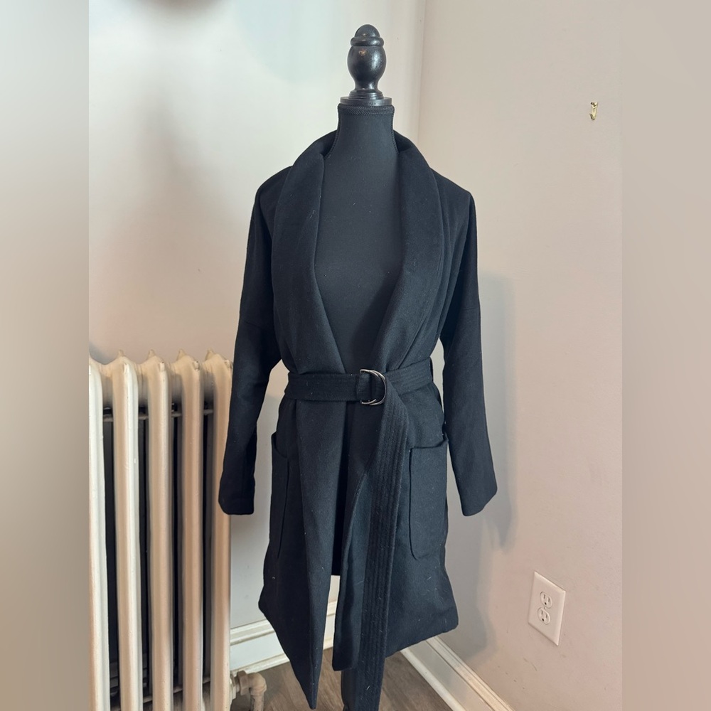 Black Wool Trench Coat w/ Pockets
